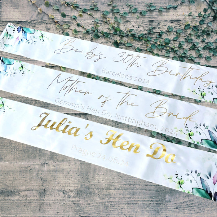 Hen Party Sashes Botanical Sage Green Floral