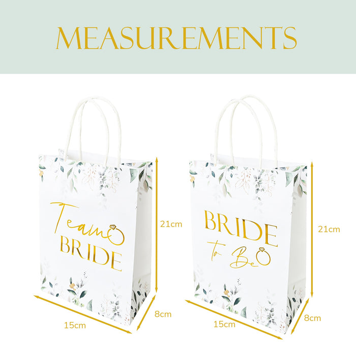 17 Pack Hen Party Bags (16x Team Bride 1x Bride to Be) Paper Bags Botanical with Gold Foil Text