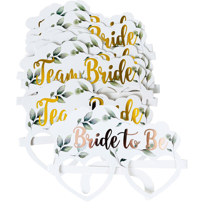 16 Botanical Team Bride Hen Party Card Glasses and 1x White and Gold Bride to Be