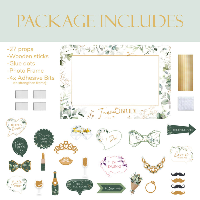 Hen Party Photo Frame and 27 Photo Props Set Botanical Floral Sage Green