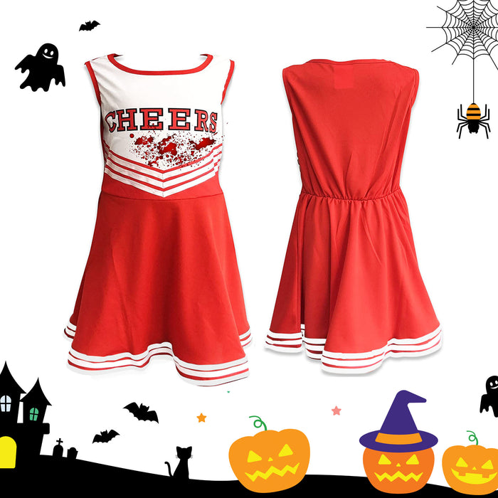 Adults Ladies Womens Zombie Cheerleader Red Fancy Dress Costume and Fake Blood