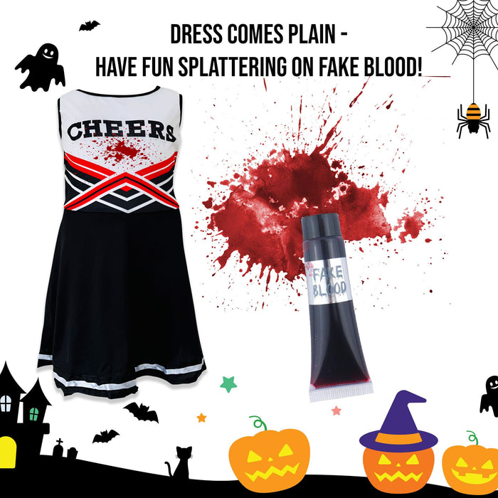 Childrens Kids Girls Zombie Cheerleader Black Fancy Dress Costume Scars Tights and Fake Blood