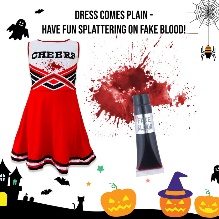 Childrens Kids Girls Zombie Cheerleader Red Fancy Dress Costume Scars Tights and Fake Blood