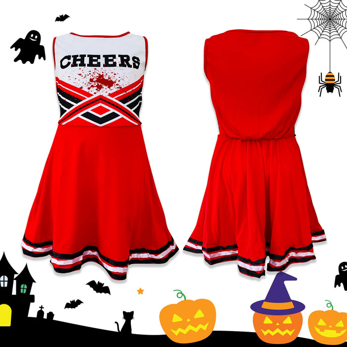 Childrens Kids Girls Zombie Cheerleader Red Fancy Dress Costume Scars Tights and Fake Blood