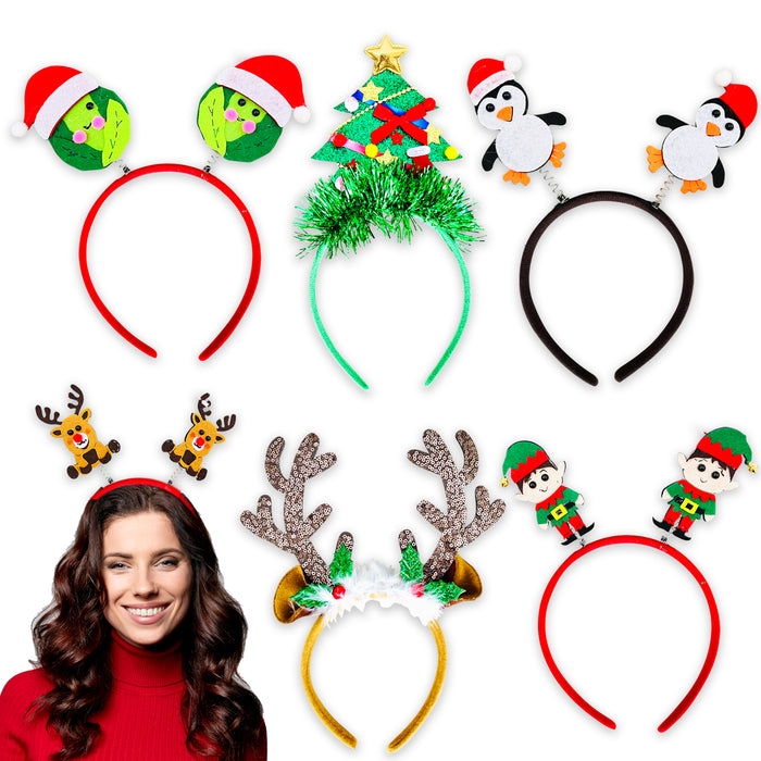 Christmas Headbands 6 Pack - (Antlers, Trees Etc) For Adults & Kids