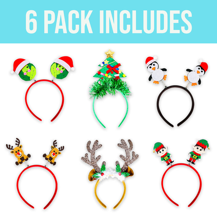 Christmas Headbands 6 Pack - (Antlers, Trees Etc) For Adults & Kids