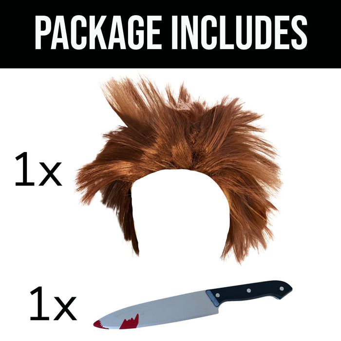 Childrens Kids Boys Killer Doll Spiky Ginger Wig and Fake Knife (4-12 Years)