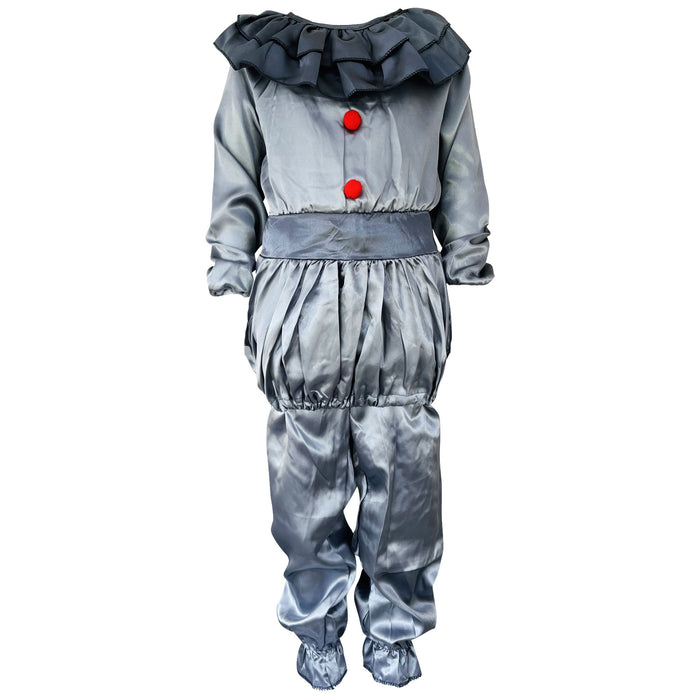 Childrens Kids Boys Girls Grey Killer Clown Fancy Dress Costume, Fake Knife and Make Up