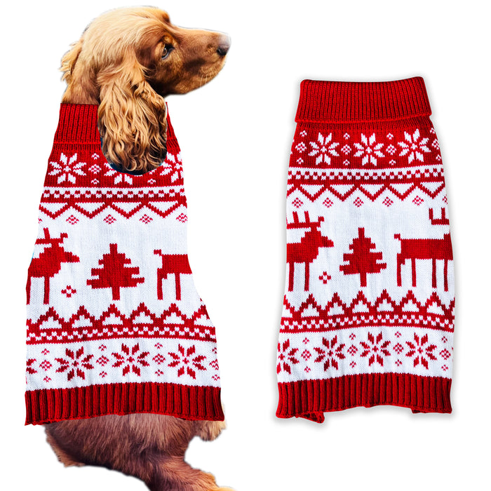 Christmas Dog Jumper Red Fairisle Nordic Winter Sweater Coat for All Breeds and Sizes