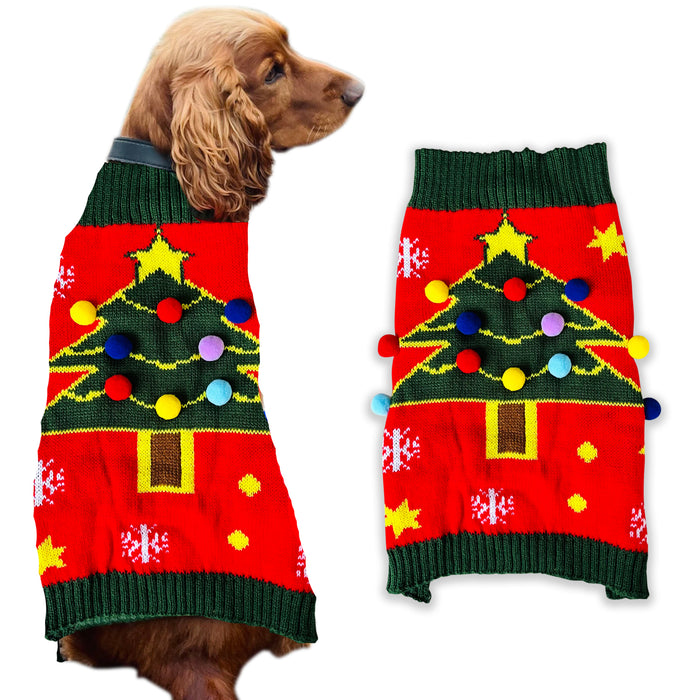 Christmas Dog Jumper Red with Tree Winter Sweater Coat for All Breeds and Sizes