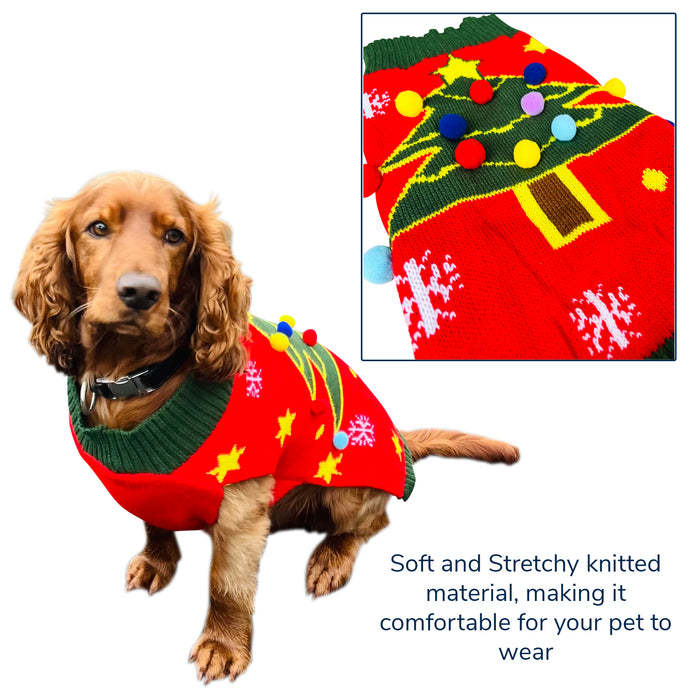 Christmas Dog Jumper Red with Tree Winter Sweater Coat for All Breeds and Sizes