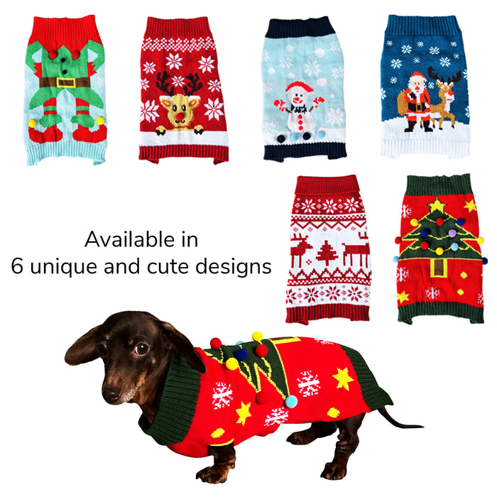 Christmas Dog Jumper Blue with Santa and Reindeer Winter Sweater Coat for All Breeds and Sizes