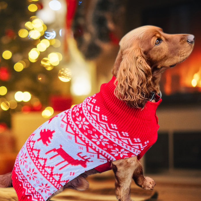 Christmas Dog Jumper Red Fairisle Nordic Winter Sweater Coat for All Breeds and Sizes