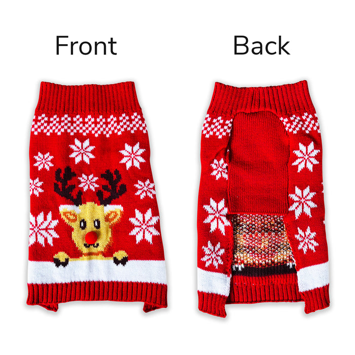 Christmas Dog Jumper Red with Reindeer Winter Sweater Coat for All Breeds and Sizes