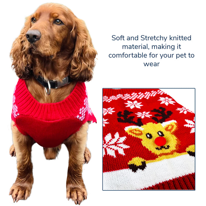 Christmas Dog Jumper Red with Reindeer Winter Sweater Coat for All Breeds and Sizes