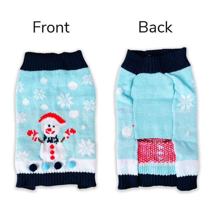 Christmas Dog Jumper Light Blue with Snowman Winter Sweater Coat for All Breeds and Sizes