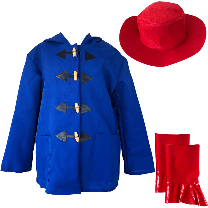 3-11 Years Childrens Blue Duffle Coat, Red Hat and Boot Covers World Book Day Costume