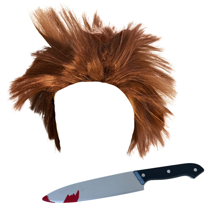 Childrens Kids Boys Killer Doll Spiky Ginger Wig and Fake Knife (4-12 Years)