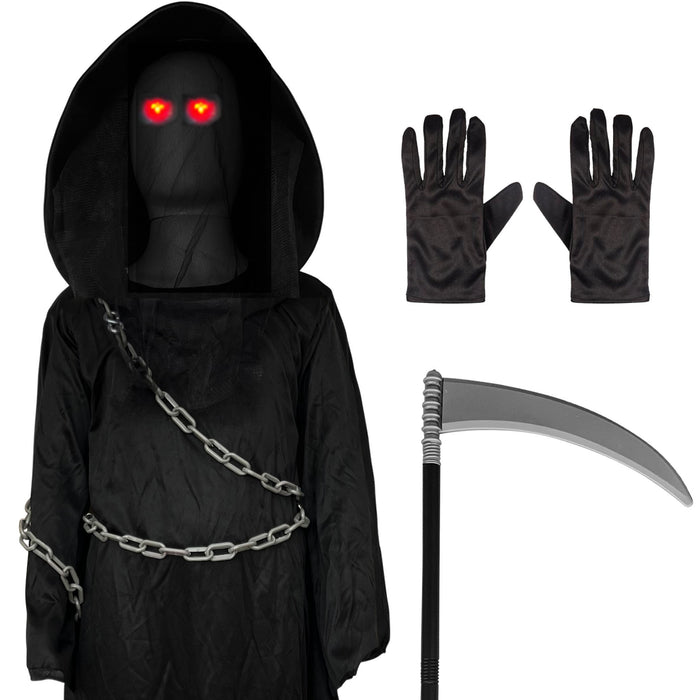 Childrens Kids Boys Girls Glaring Grim Reaper Death Fancy Dress Costume, Eyes and Scythe