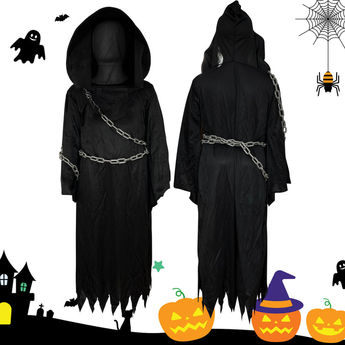 Childrens Kids Boys Girls Grim Reaper Death Fancy Dress Costume 7-12 Years