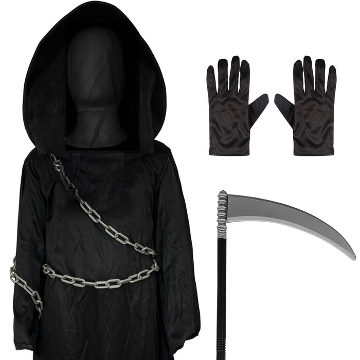 Childrens Kids Boys Girls Grim Reaper Death Fancy Dress Costume and Scythe