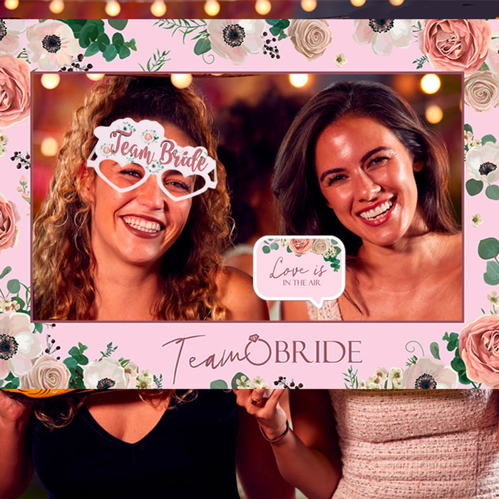 Hen Party Photo Frame and 27 Photo Props Set Rose Gold Floral