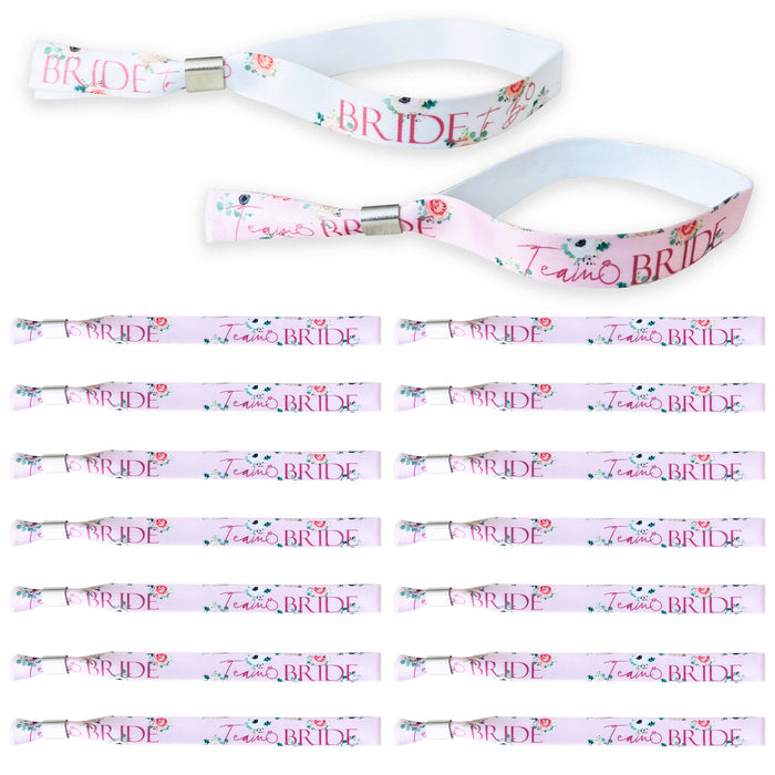 16 Pink Floral Rose Gold Team Bride Hen Party Wristbands and 1 Bride to Be Wristband