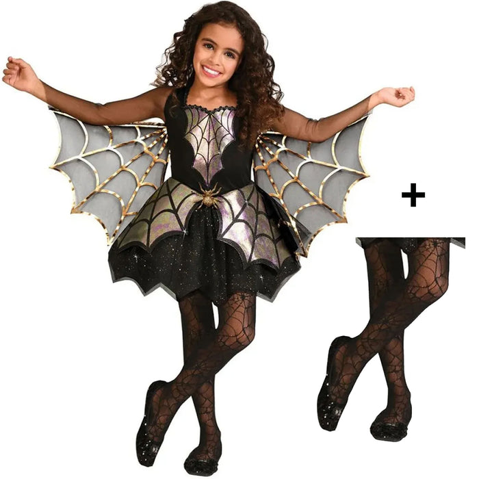 Iridescent Spider Girl Fancy Dress Costume Halloween & Tights