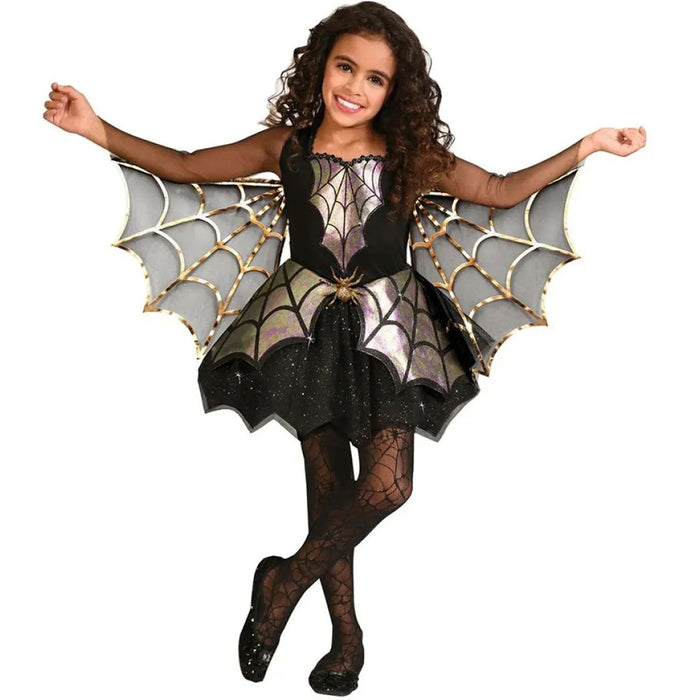 Iridescent Spider Girl Fancy Dress Costume Halloween & Tights