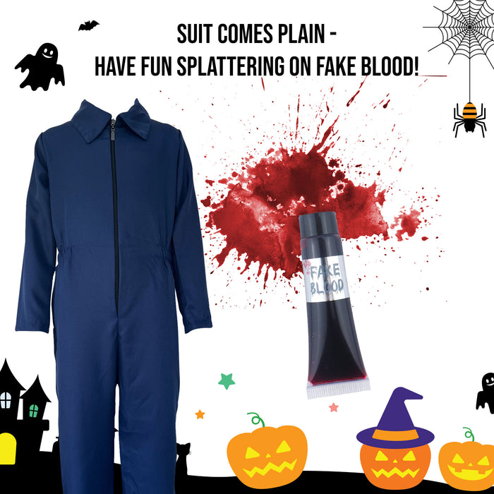 Childrens Kids Boys Girls Navy Boiler Suit, Fake Knife and Blood Fancy Dress Costume 4-12 Years