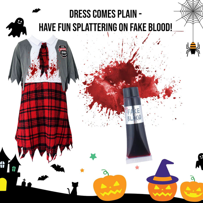 Childrens Kids Girls Zombie School Girl Fancy Dress Costume Scars and Tights