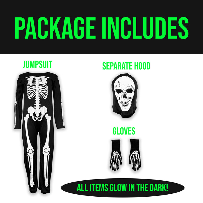 Childrens Kids Glow in the Dark Skeleton Fancy Dress Costume 4-12 Years Boys Girls