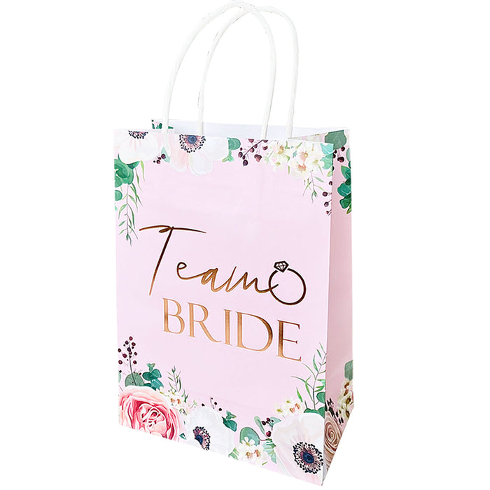 Hen Party Team Bride Paper Bag Light Pink Floral with Rose Gold Foil Text