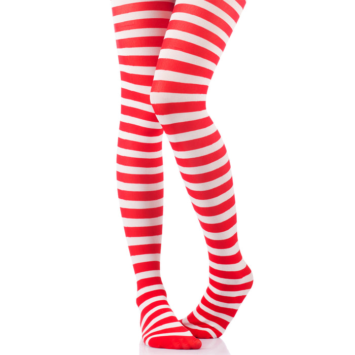 Ladies Red and White Striped Tights Elf Christmas Fancy Dress