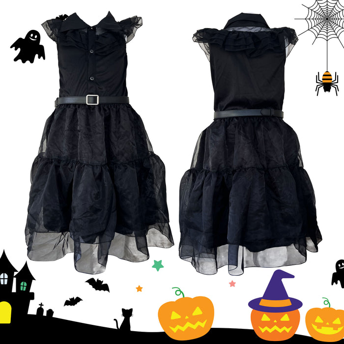 Childrens Kids Girls Scary Daughter Gothic Family Lace Dress Fancy Dress Costume 7-12 Years