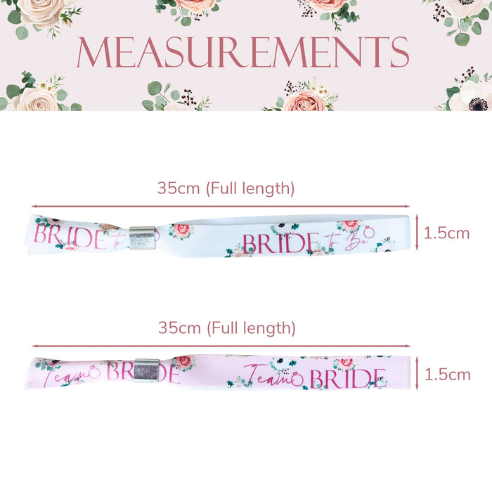 16 Pink Floral Rose Gold Team Bride Hen Party Wristbands and 1 Bride to Be Wristband