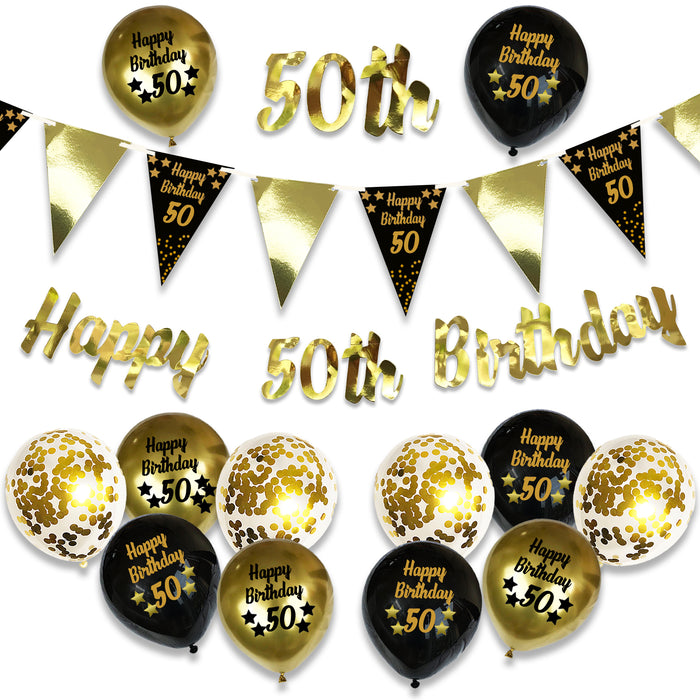 Black and Gold Birthday Decorations Set