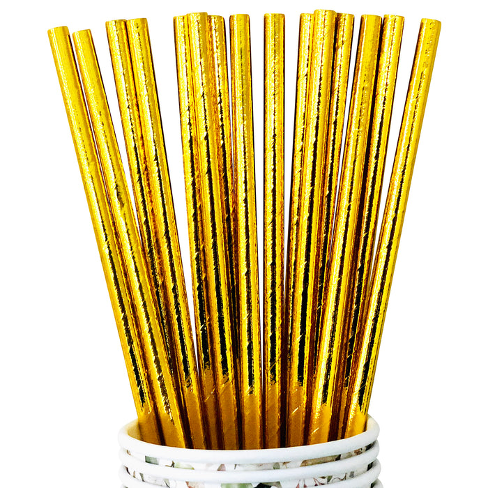 8x Gold Foil Paper Straws