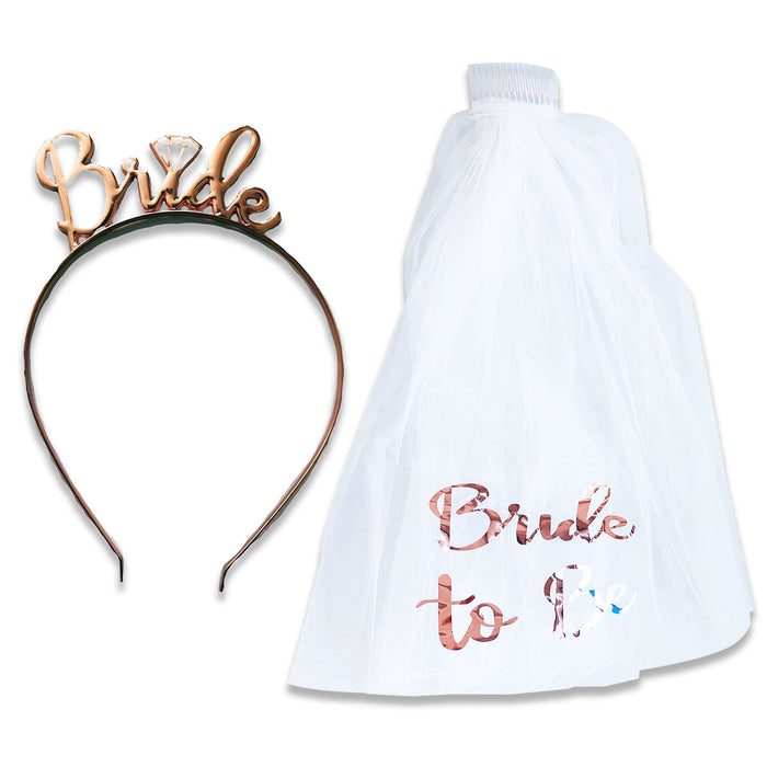 Bride to Be Veil and Tiara Set Rose Gold