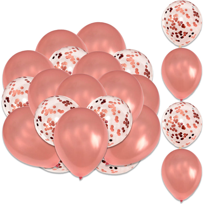 16 Pack Rose Gold and Confetti Latex Balloons