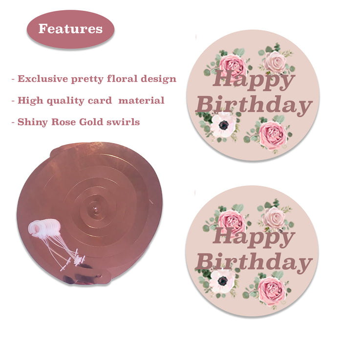 Rose Gold Floral Birthday Swirl Decorations Pack of 6 Ages 13-80